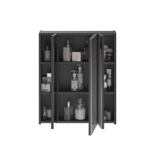 Badezimmerspiegelschrank >Linus< in Schwarz / Spiegelglas - 60x70x18cm (BxHxT)