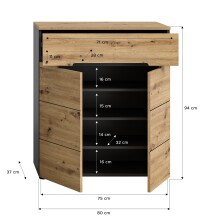 Schuhkommode >Canu< in Basalt Grau / Artisan - 80x94x37cm (BxHxT)