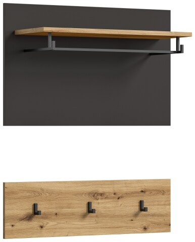 Garderobenpaneel >Canu< in Basalt Grau / Artisan - 80x73x27cm (BxHxT)