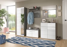 Garderobenpaneel >Salsa< in Rauchsilber / Weiß Hochglanz - 80x70x27cm (BxHxT)