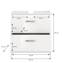 Waschbeckenunterschrank >Ice< in Weiß Hochglanz - 60x54x32cm (BxHxT)