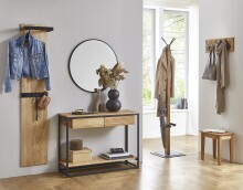 Wandgarderobe >54336< in eiche, schwarz, Massivholz, Metall - 60x20x10cm (BxHxT)