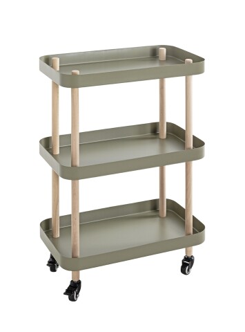 Servierwagen >54919< in grün, natur, Massivholz, Metall - 50x76x30cm (BxHxT)