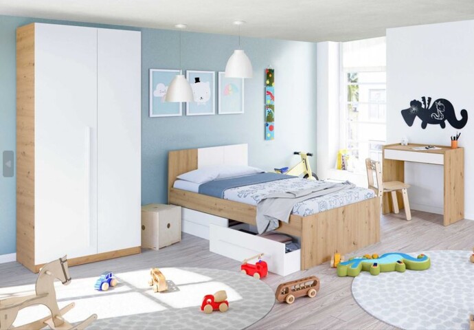 Jugendzimmer-Set >NOA< in Nodi-Eiche/Artik-Weiß - 196x77x92 (BxHxT)