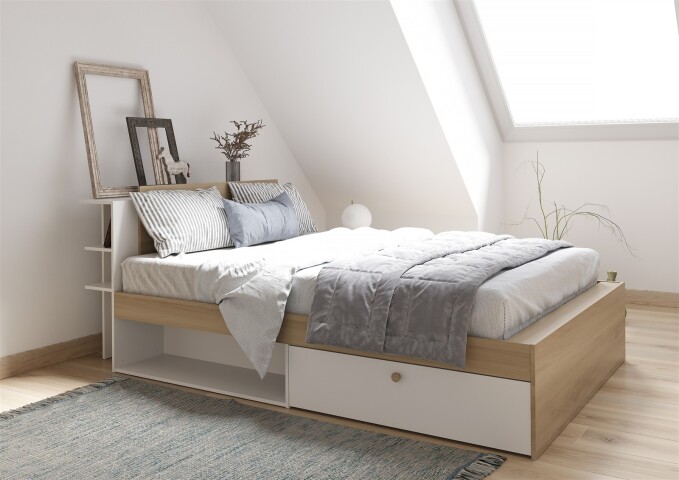 Stauraumbett >LIFE< in Kronberg Eiche - 227x87,7x144,7cm (BxHxT)