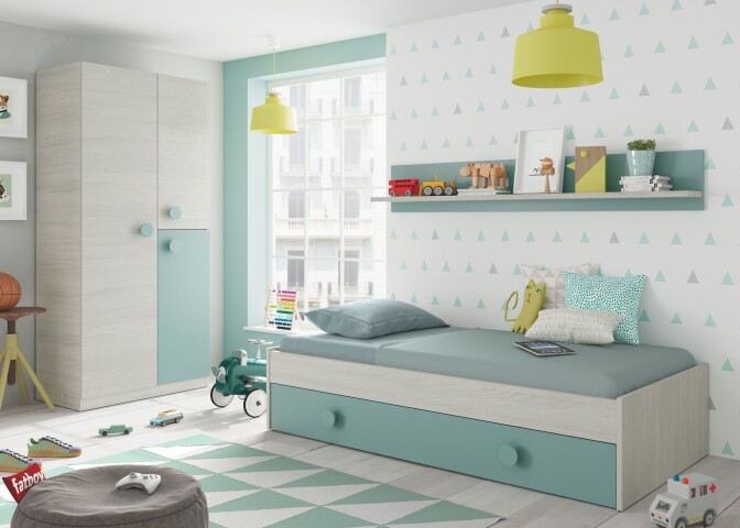 Jugendzimmer-Set >SNUBA< in Alpen-Weiß/Aqua-Grün - 201x43x98 (BxHxT)