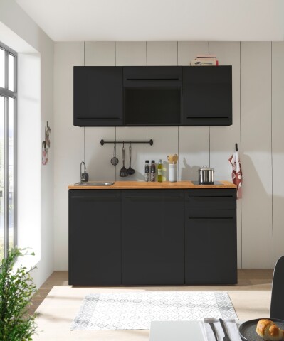 Singleküche >Jazz< in Schwarz matt - 160x212x60 (BxHxT)