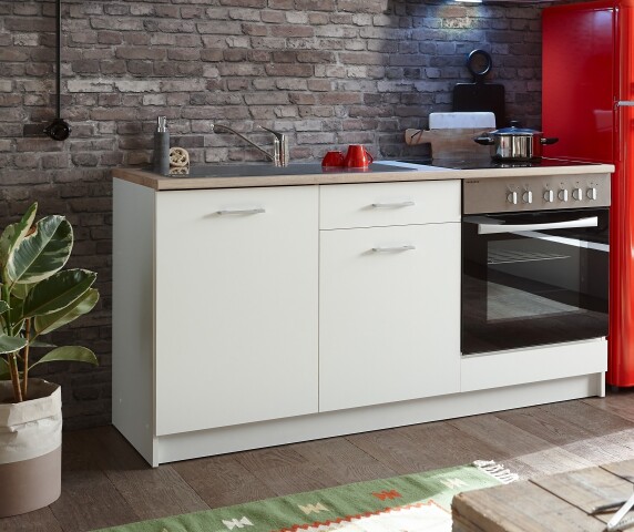 Küchenzeile >Wow   < in Weiß matt - 160x85x60 (BxHxT)