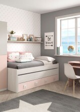 Kinderbett >NUBE< in Alpen-Weiß / Grau / Rosa - 199x65x96 (BxHxT)
