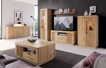 Stauraumvitrine >DELAMAR< in Coast Evoke Eiche Dekor - 80,4x140,2x39,6 (BxHxT)