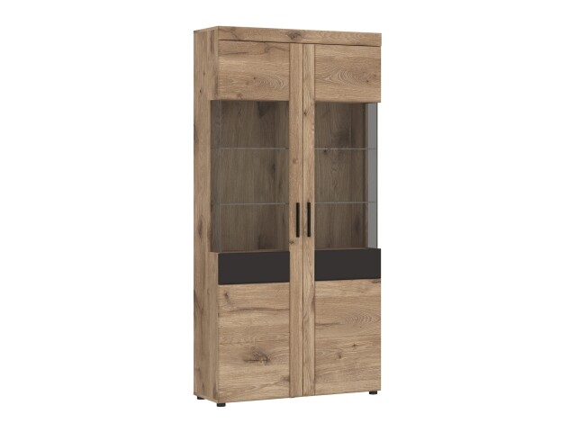 Glasvitrine >GRANO< in Viking Eiche Dekor/Kosmos Grau - 92,8x195x37,4 (BxHxT)