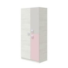 Jugendzimmer-Set >NUBE< in Alpen-Weiß / Grau / Rosa - 199x65x96 (BxHxT)