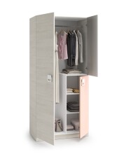 Jugendzimmer-Set >NUBE< in Alpen-Weiß / Grau / Rosa - 199x65x96 (BxHxT)