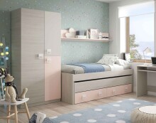 Jugendzimmer-Set >NUBE< in Alpen-Weiß / Grau / Rosa - 199x65x96 (BxHxT)