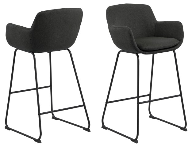 Barhocker >Lisa< (2er-Set) in Grau, Polyester, Stahl - 52x100x53cm (BxHxT)