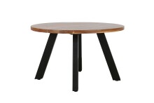 Couchtisch >LARA< von freiraum: Modernes Design mit massiver Akazienholz-Tischplatte, Ø75cm, H47cm – Pflegeleicht & Nachhaltig, FSC®-Zertifiziert, Schwarz Pulverbeschichtete Metallbeine
