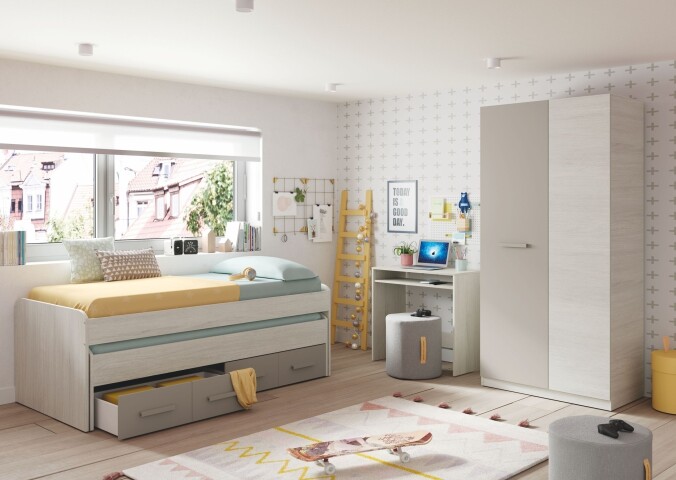 Jugendzimmer-Set >Ares Plus< in Alpen-Weiß / Basalt - 198x69x96 (BxHxT)