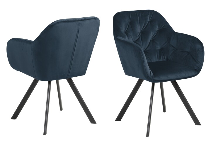 Armlehnstuhl >Lola< in marineblau, Polyester, Stahl - 57,5x81,5x61,5cm (BxHxT)