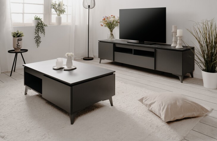 Wohnzimmer-Set >Bertrix< in Schiefer dunkel / anthrazit - 177x51,5x40cm (BxHxT)