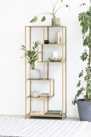 Standregal >Seaford< in schwarz, gold, MDF, Stahl - 77x185x35cm (BxHxT)