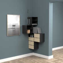 Nachtkommode >Joliet< in schwarz, Stahl, Bambus - 30x30x25cm (BxHxT)