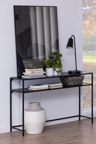 Konsolentisch >Seaford< in schwarz, MDF, Stahl - 120x79x35cm (BxHxT)