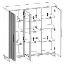 Highboard >Eddie< in Eiche / schwarz, Eiche teilmassiv - 146x147x40cm (BxHxT)