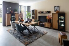 Kommode >Eddie< in Eiche / schwarz, Eiche teilmassiv - 163x84x40cm (BxHxT)