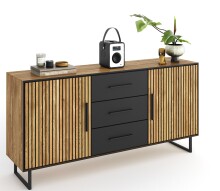 Kommode >Eddie< in Eiche / schwarz, Eiche teilmassiv - 163x84x40cm (BxHxT)