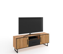 Wohnwand >Eddie< (4-teilig) in Eiche / schwarz - 341x197x40 (BxHxT)