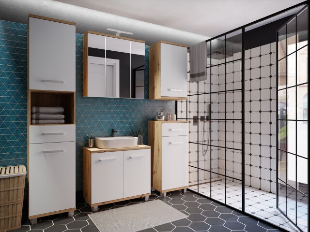 Badezimmer-Set >Veris< (5-teilig) in Artisan Eiche Dekor / secret grey