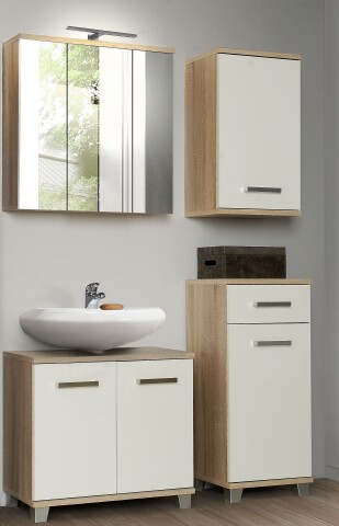 Badezimmer-Set >Aggi< (4-teilig) in Sonom Eiche Dekor / Hochglanz weiss