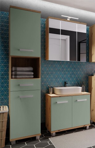 Badezimmer-Set >Veris< (3-teilig) in Artisan Eiche Dekor / Salbei, Holzwerkstoff