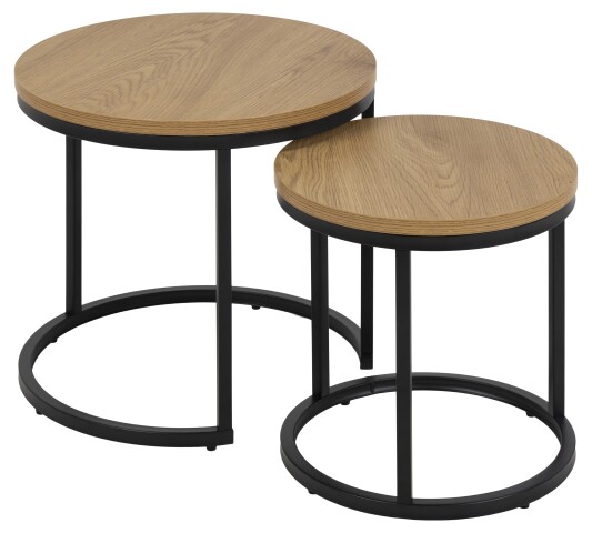 Satztisch >Spiro< (2er-Set) in Wildeiche; schwarz, MDF, Stahl - 45x40x45 (BxHxT)