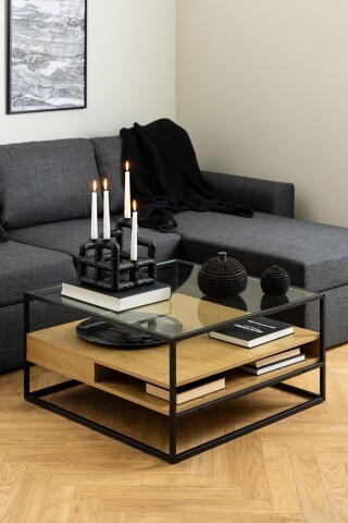 Couchtisch >Randolf< in Wildeiche; schwarz, MDF, Stahl - 80x40x80cm (BxHxT)