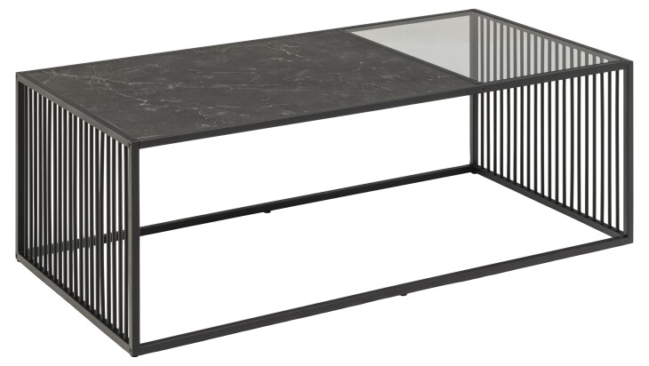 Couchtisch >Strington< in schwarz, Glas, MDF, Stahl - 120x40x60cm (BxHxT)