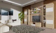 Wohnwand >ALLISTER< in Weiss  / Artisan Eiche -...