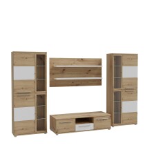 Wohnwand >ALLISTER< in Weiss  / Artisan Eiche - 334x199,6x55cm (BxHxT)