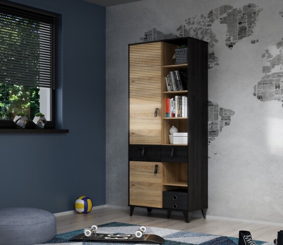Hochschrank >LYA< in Mauvella Eiche/ Cabezone Eiche  - 83,1x200,7x41,5cm (BxHxT)