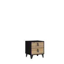 Nachtkommode >LYA< in schwarz, Eiche Dekor - 48,4x53,5x41,5cm (BxHxT)