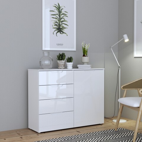 Kommode >SIENNA< in weiß glanz Dekorfolie - 110,1x84,9x34,4cm (BxHxT)