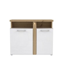 Kommode >TULUZA< in Weiss Glanz / Artisan Eiche Dekor - 103,5x85,9x43,4cm (BxHxT)