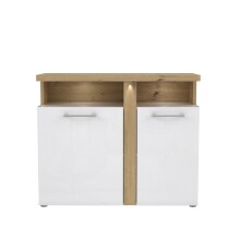Kommode >TULUZA< in Weiss Glanz / Artisan Eiche Dekor - 103,5x85,9x43,4cm (BxHxT)