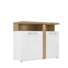 Kommode >TULUZA< in Weiss Glanz / Artisan Eiche Dekor - 103,5x85,9x43,4cm (BxHxT)