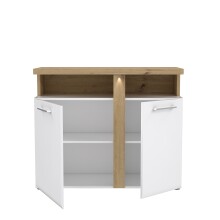 Kommode >TULUZA< in Weiss Glanz / Artisan Eiche Dekor - 103,5x85,9x43,4cm (BxHxT)