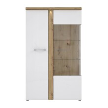Standvitrine >TULUZA< inkl. Beleuchtung in Weiss Glanz/ Artisan Eiche Dekor - 98,5x164x43,4cm (BxHxT)