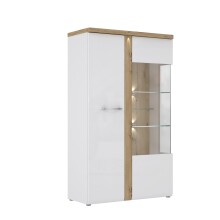 Standvitrine >TULUZA< inkl. Beleuchtung in Weiss Glanz/ Artisan Eiche Dekor - 98,5x164x43,4cm (BxHxT)