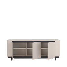 Sideboard >VODOL< in sand,schwarz mit 3 Sofclose-Türen - 204,9x77,9x44,8cm (BxHxT)