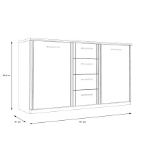 Sideboard >GLORIA< in Sonoma Eiche Dekor, 2 Türen, 4 Schubladen - 147x84,3x41cm (BxHxT)
