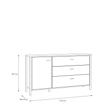 Sideboard >HIGH ROCK< in Schwarz/ Riviera Eiche Dekor, 3 Schubladen, 1 Tür - 151,3x85,1x40,2cm (BxHxT)